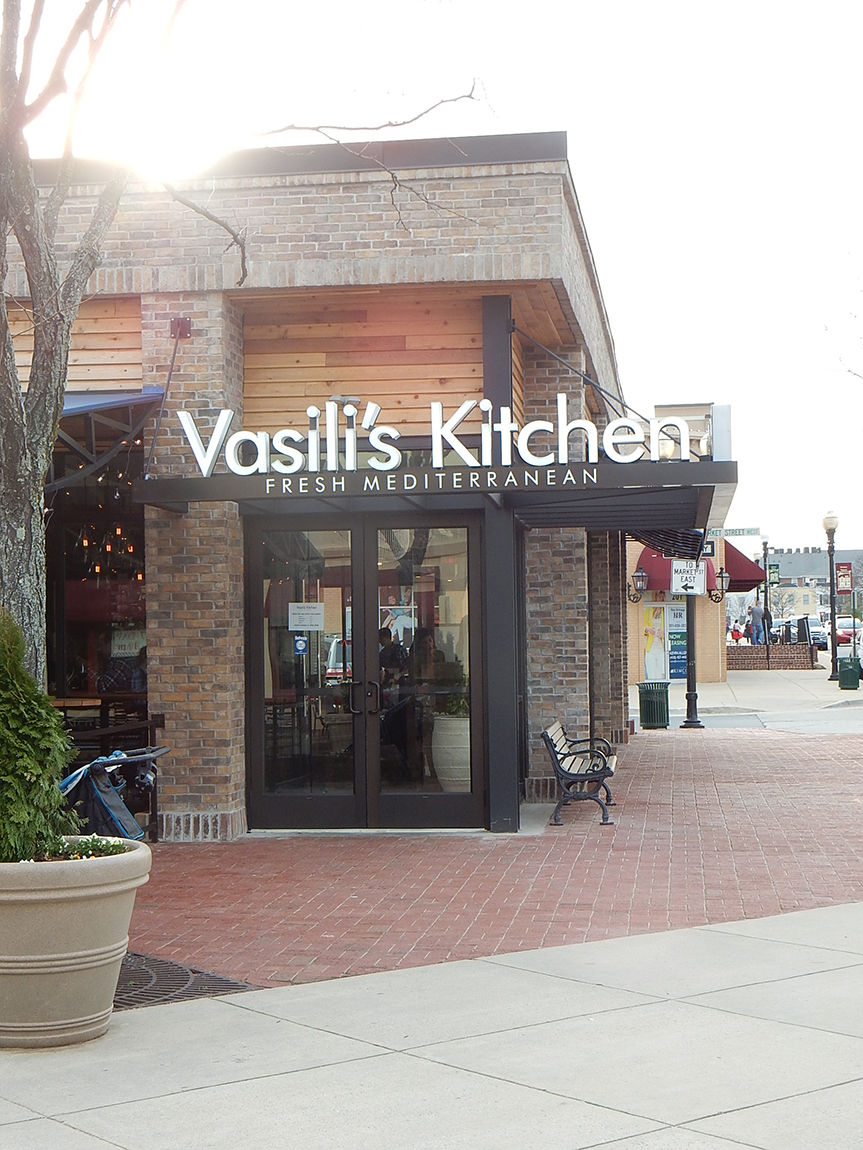 Vasilis restaurant glass storefront by Design Glass & Mirror